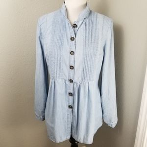 Live a Little ChambrayTunic Top Long Sleeves L